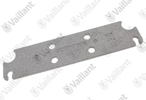 Graue Platten aus isolierendem Material von Vaillant, mit mehreren runden Öffnungen und seitlichen Aussparungen, die für eine bestimmte Montageanwendung entworfen sind.